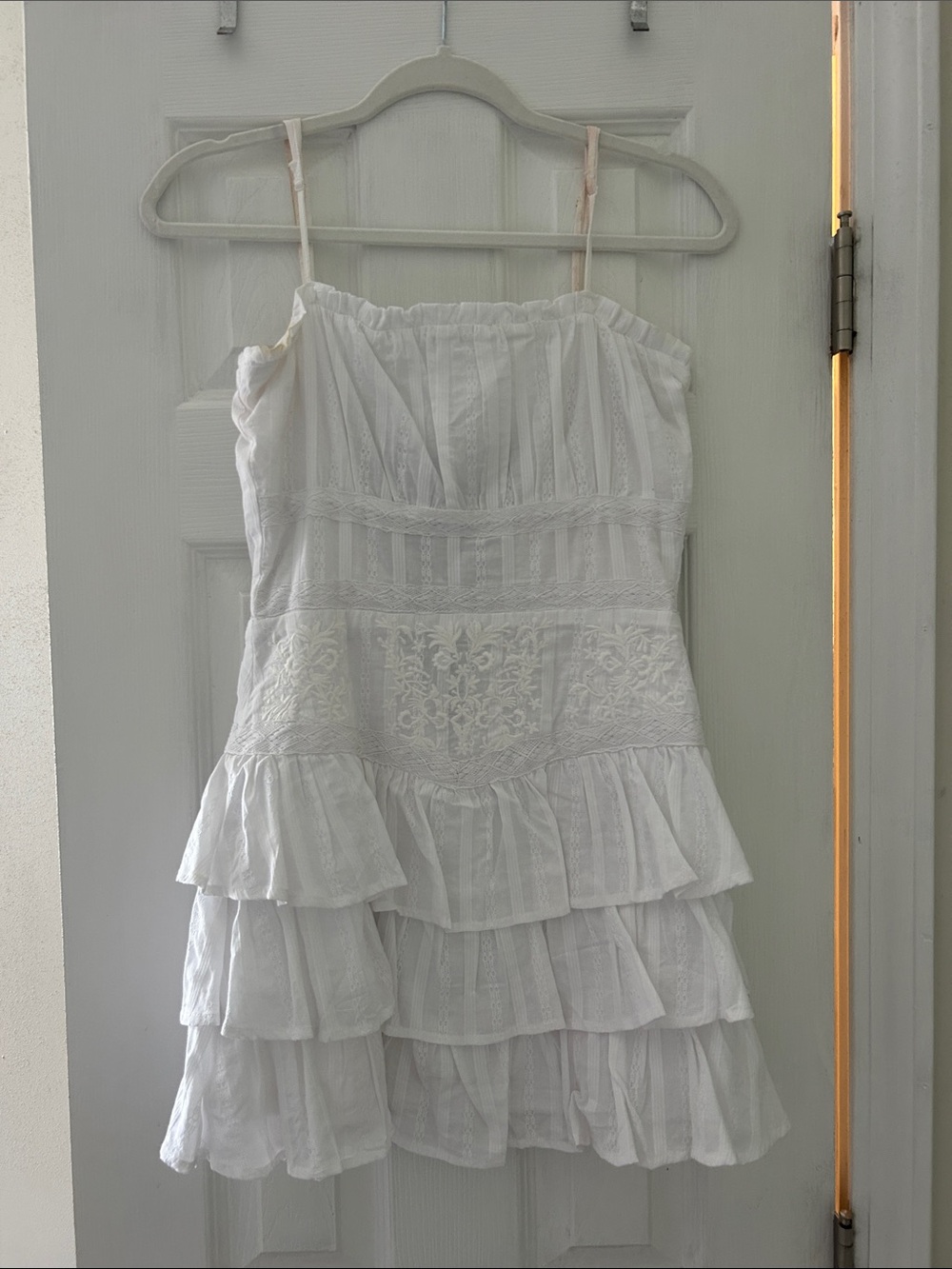 Altar'd State White Tiered Eyelet Mini Dress